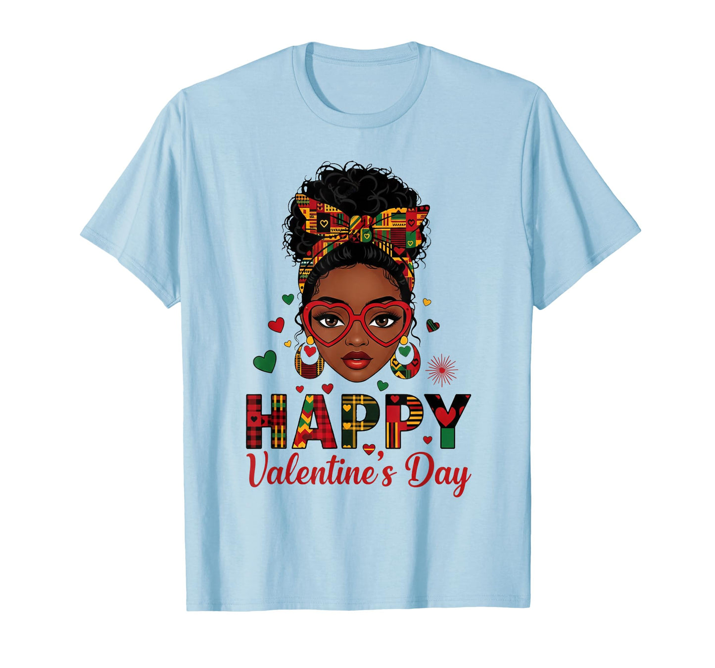 Happy Valentine's Day Messy Bun Afro Girl T-Shirt