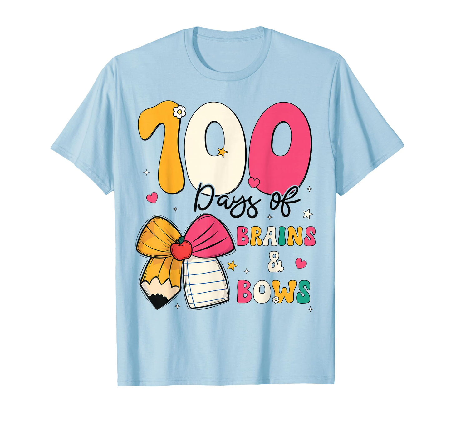 100 Days of School Brains and Bows 100th Day of School Girls T-Shirt