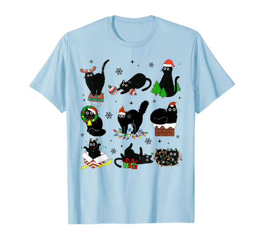 Black Cat Christmas Light Reindeer Santa Xmas Cat Lover T-Shirt