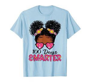 100 Days Smarter Black Girl Messy Bun 100th Day of School T-Shirt