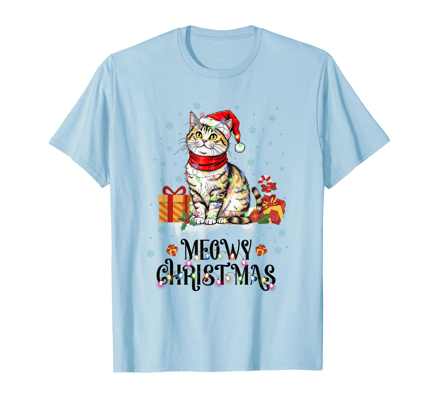 Moewy Christmas Cute Cat Santa Hat Xmas Tee T-Shirt