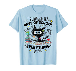 Cat I Survived 67 Days of School Teachers Students Six Seven T-Shirt