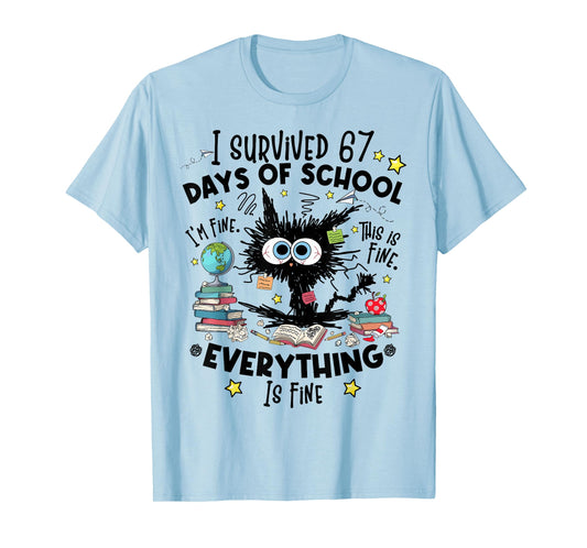 Cat I Survived 67 Days of School Teachers Students Six Seven T-Shirt