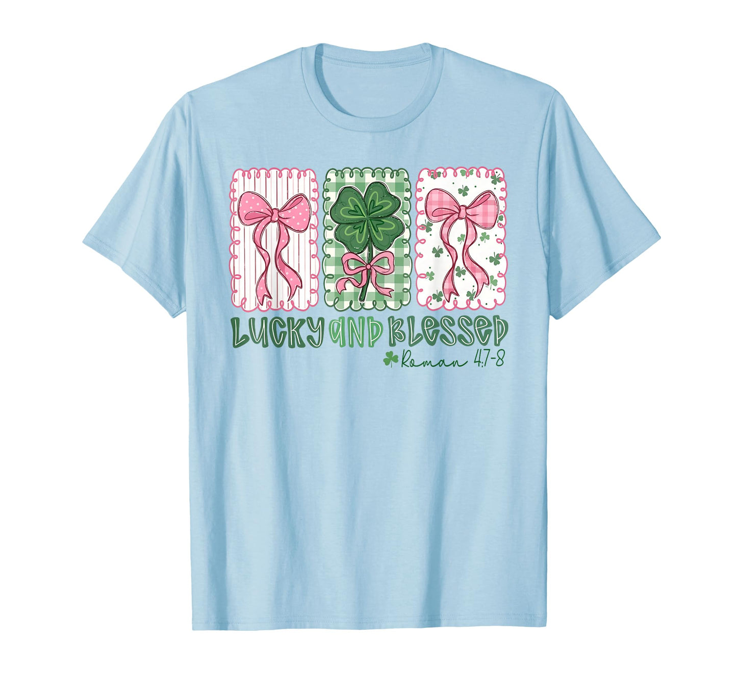 St Patrick's Day Preppy Lucky and Blessed Coquette Bow Girly T-Shirt