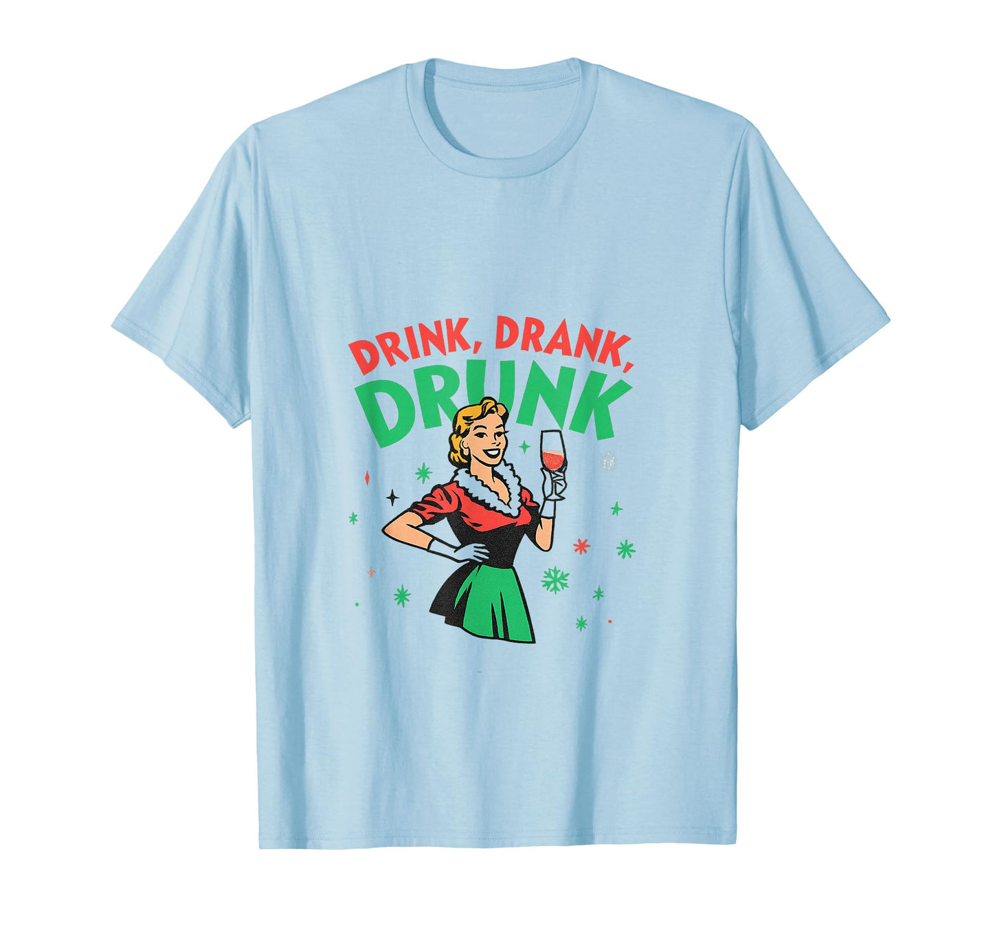 Funny Drink Drank Drunk Retro Christmas Wine T-Shirt