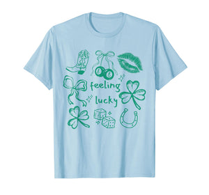 Feeling Lucky Shamrock Coquette Bow St Patricks Day Collage T-Shirt