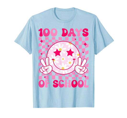 Retro Groovy 100 Days of School Happy Face 100th Day School T-Shirt