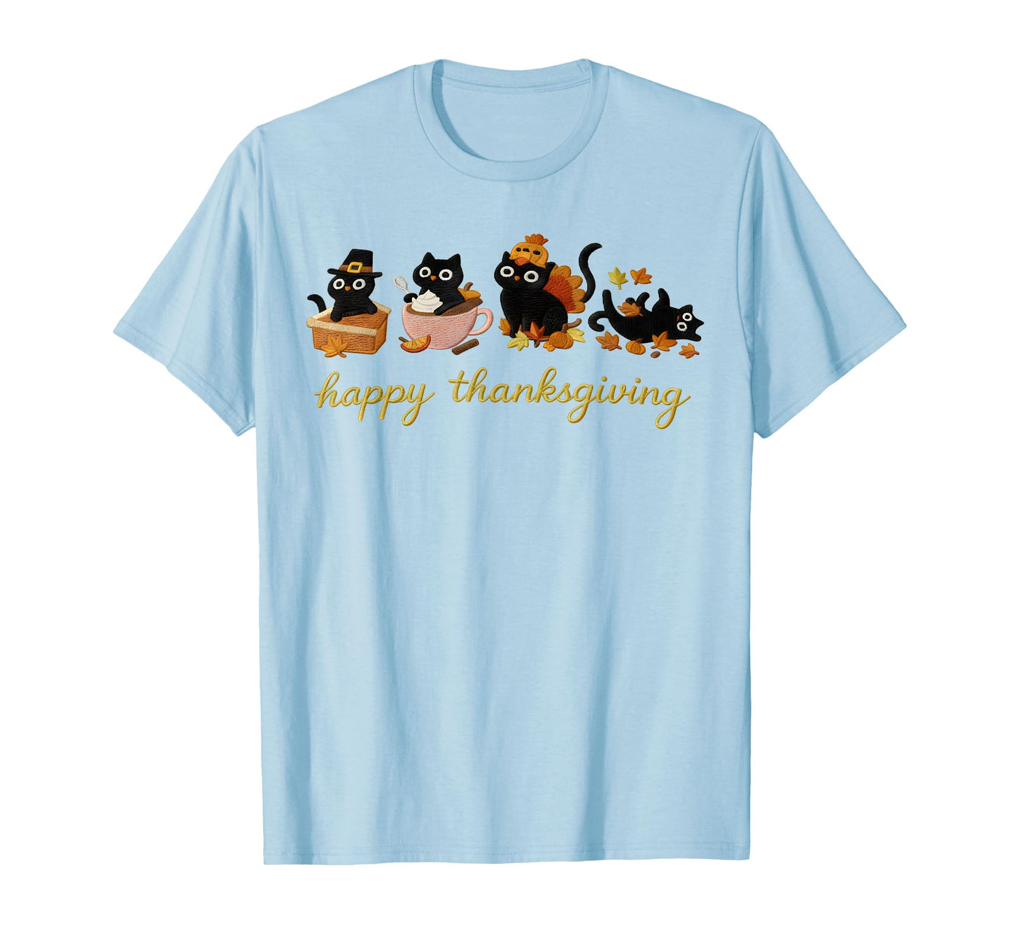 Cute Cat Turkey Happy Thanksgiving Fall Meowy Cat Lover T-Shirt