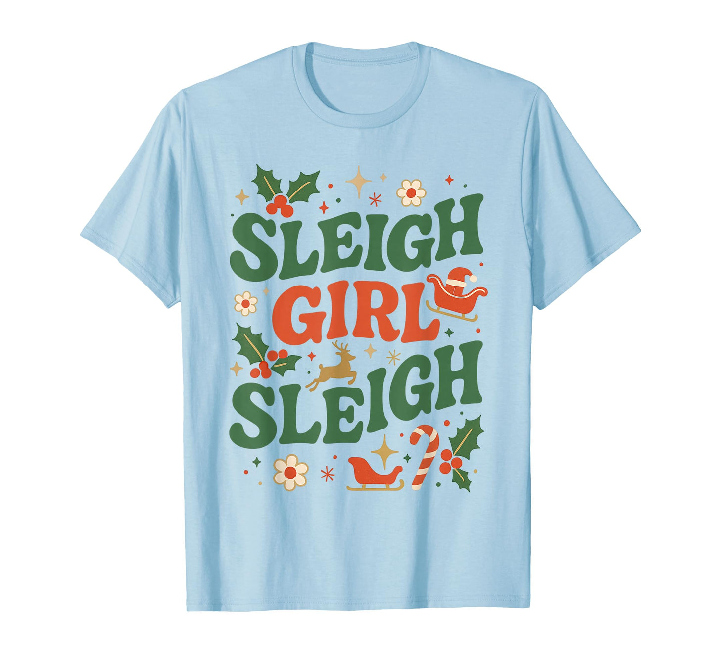 Funny Sleigh Girl Sleigh Vintage 70s Christmas Graphic T-Shirt