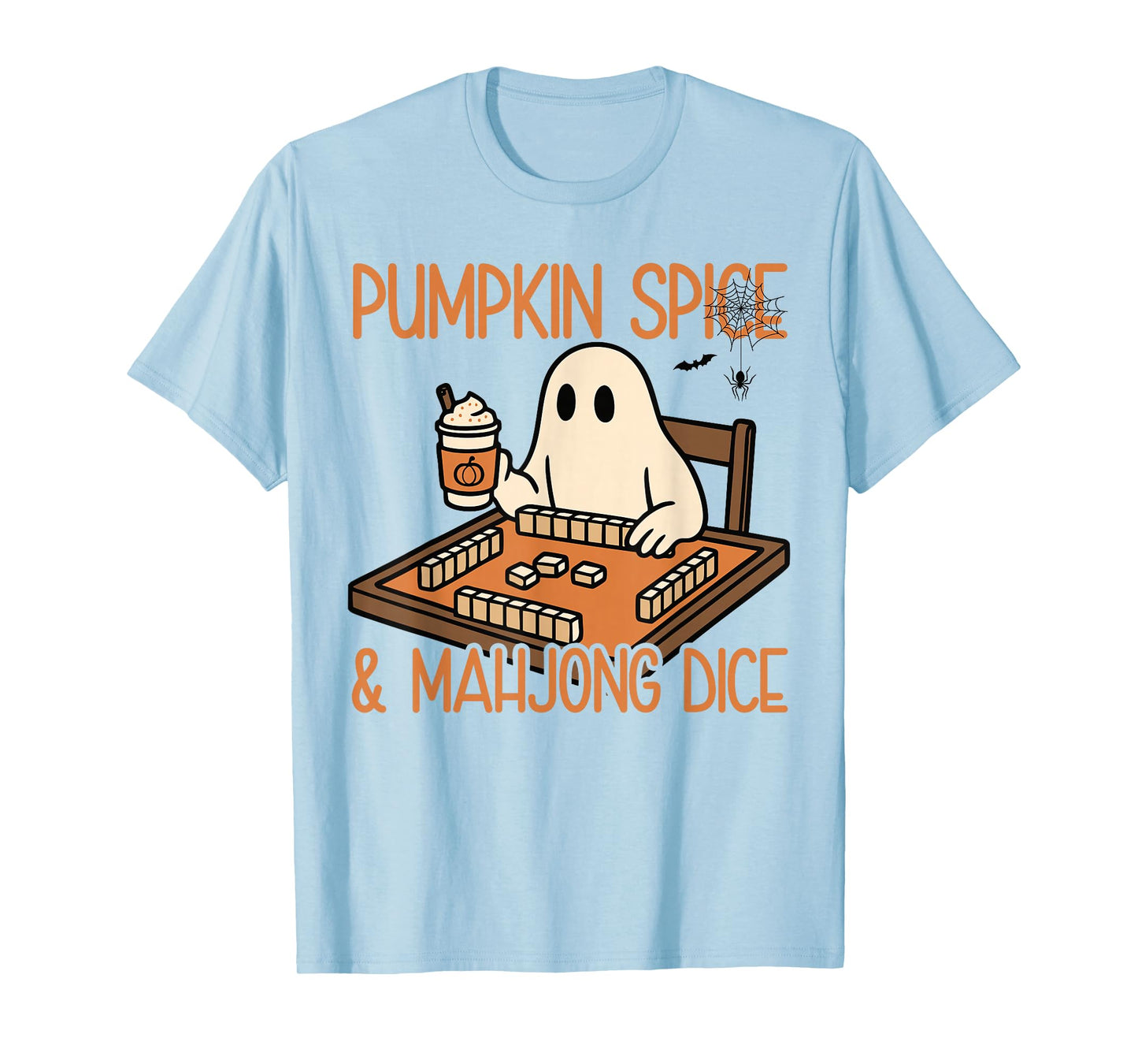Halloween Ghost Playing Mahjong Pumpkin Spice & Mahjong Dice T-Shirt