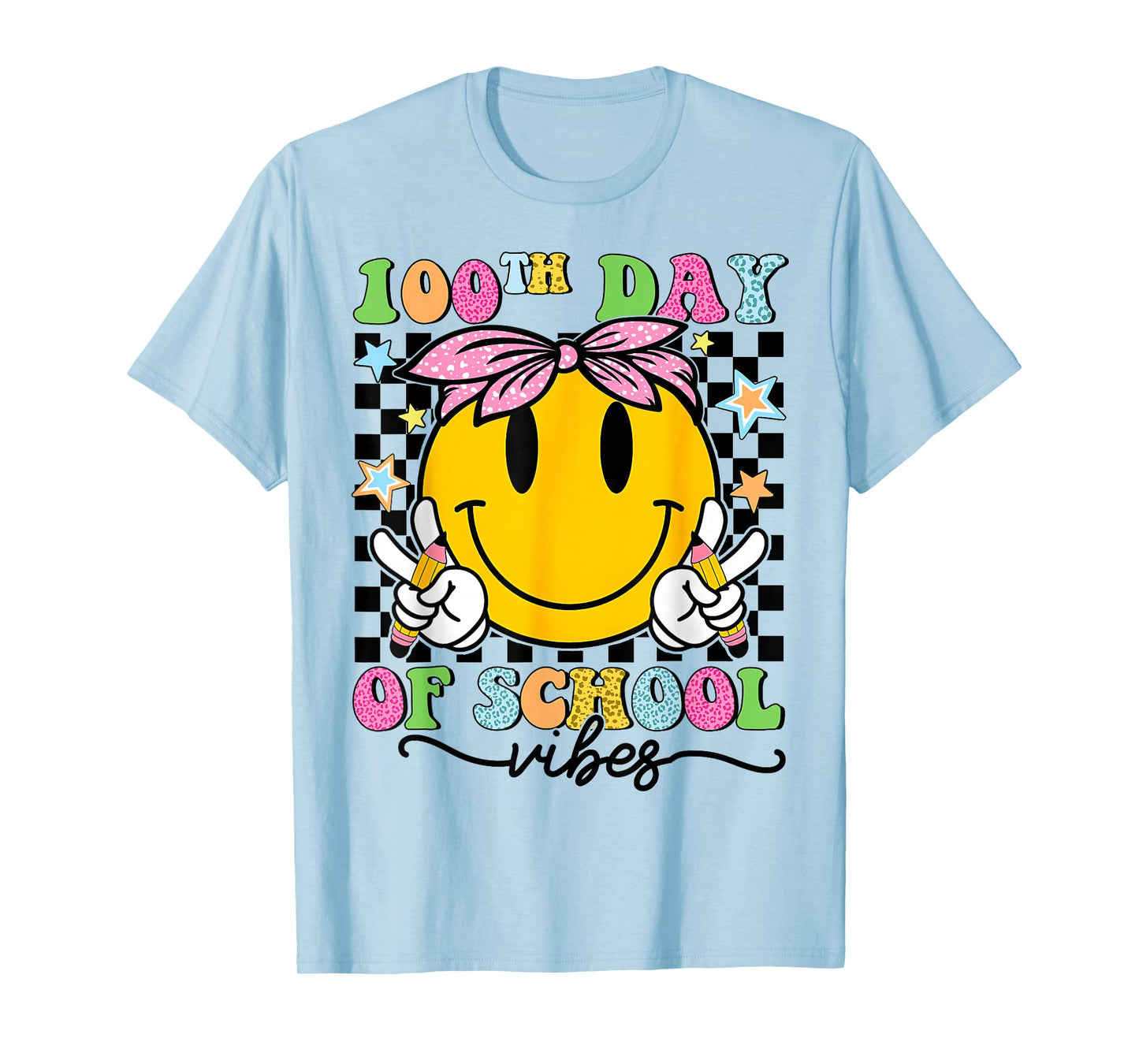 Groovy Face 100 Days of School Vibes 100th Day Bandana Girl T-Shirt