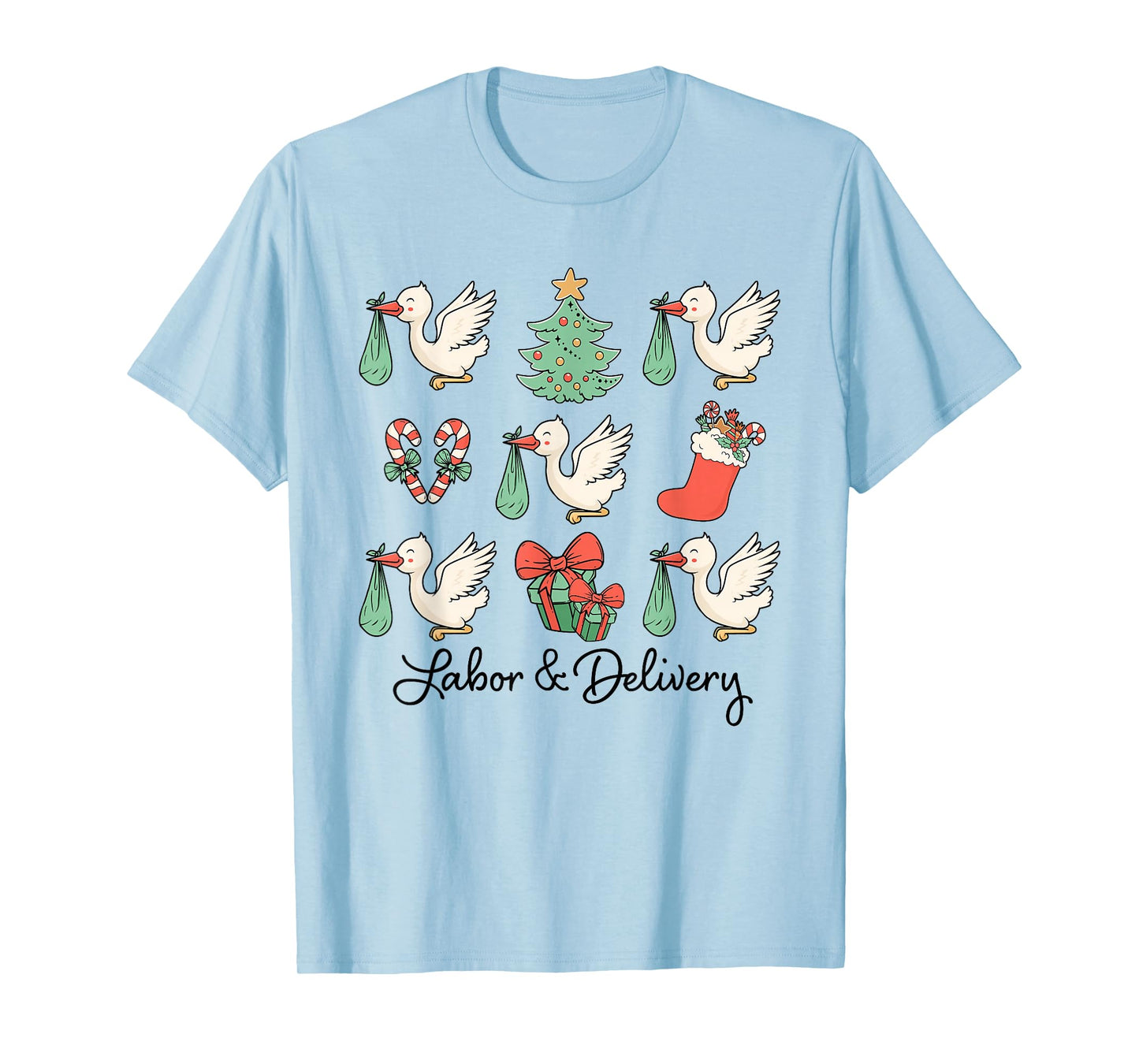Labor and Delivery Christmas Women Nurse Stork Squad T-Shirt