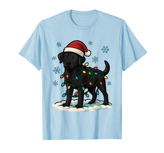 Christmas Lights Wrapped On Cute Black Lab Dog Lover T-Shirt