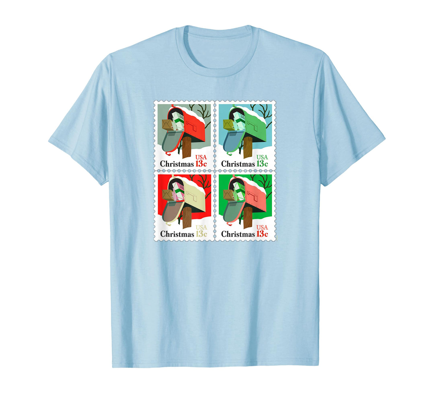 USPS Christmas Stamps Winter Mailbox Pop Art Post Office T-Shirt