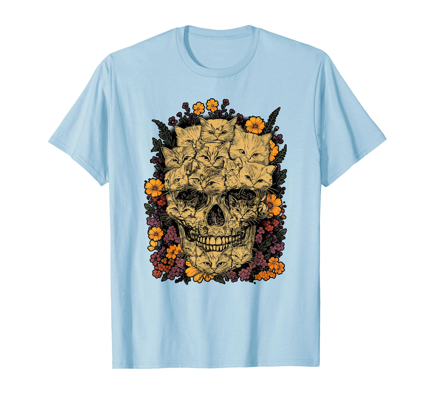 A Skull But It's Cats Kitty Skeleton Halloween Cat Skull T-Shirt
