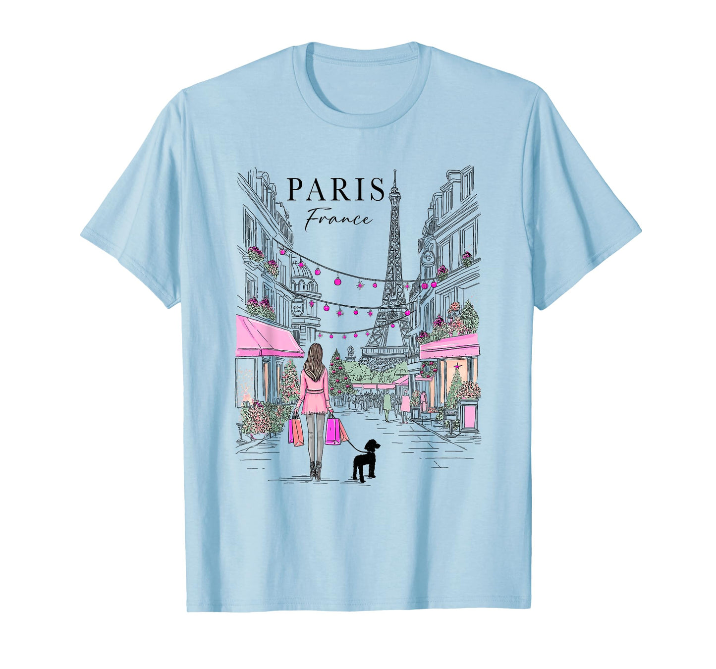 Christmas in Paris France Eiffel Tower French Girl Souvenir T-Shirt