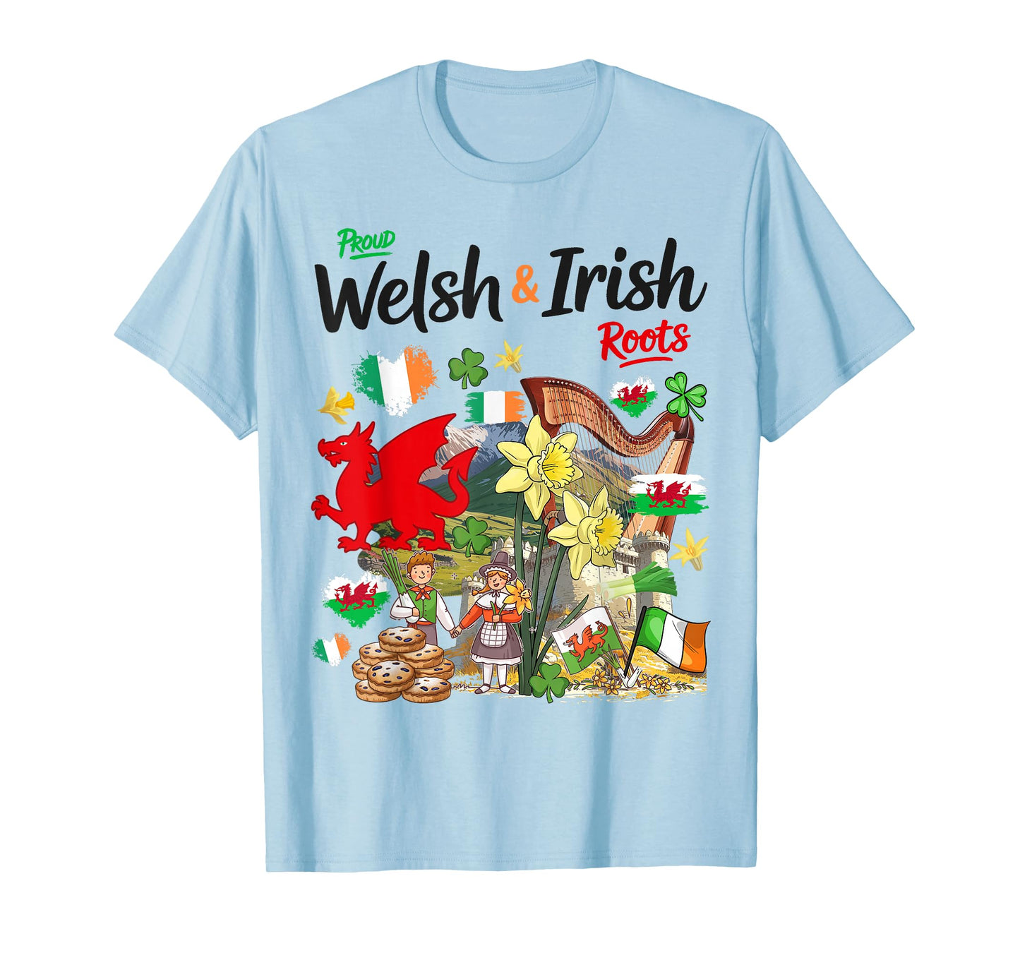 Welsh Irish Roots Cymru Idea for Kids & Wales Ireland Flag T-Shirt