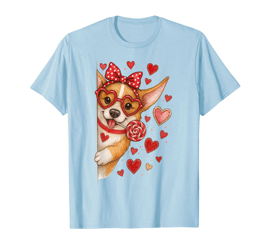 Cute Corgi Valentine Kawaii Pink Hearts Puppy Dog Mom Women T-Shirt