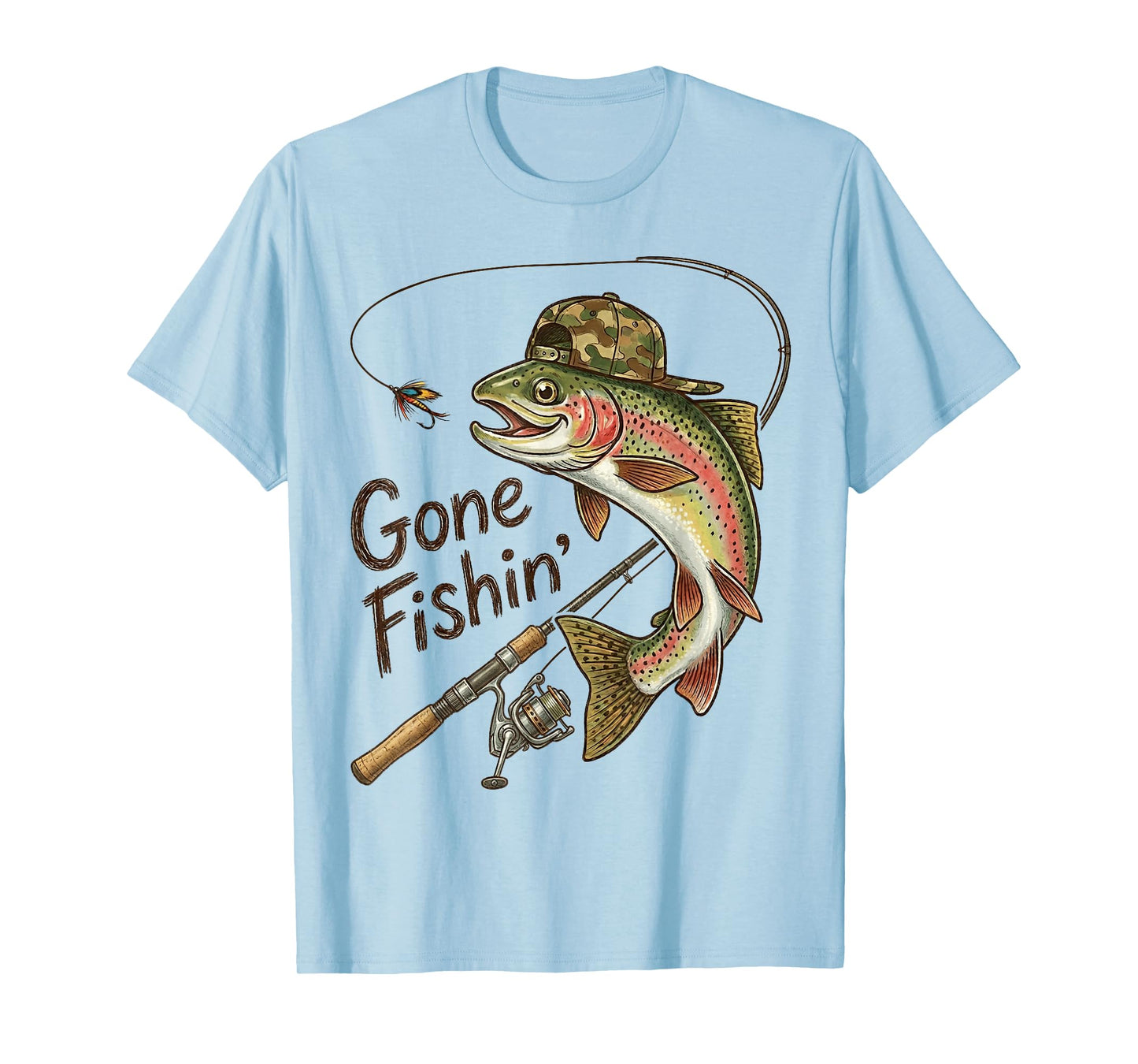 Gone Fishing Camouflage Trout Fish Vintage Fishing Funny T-Shirt