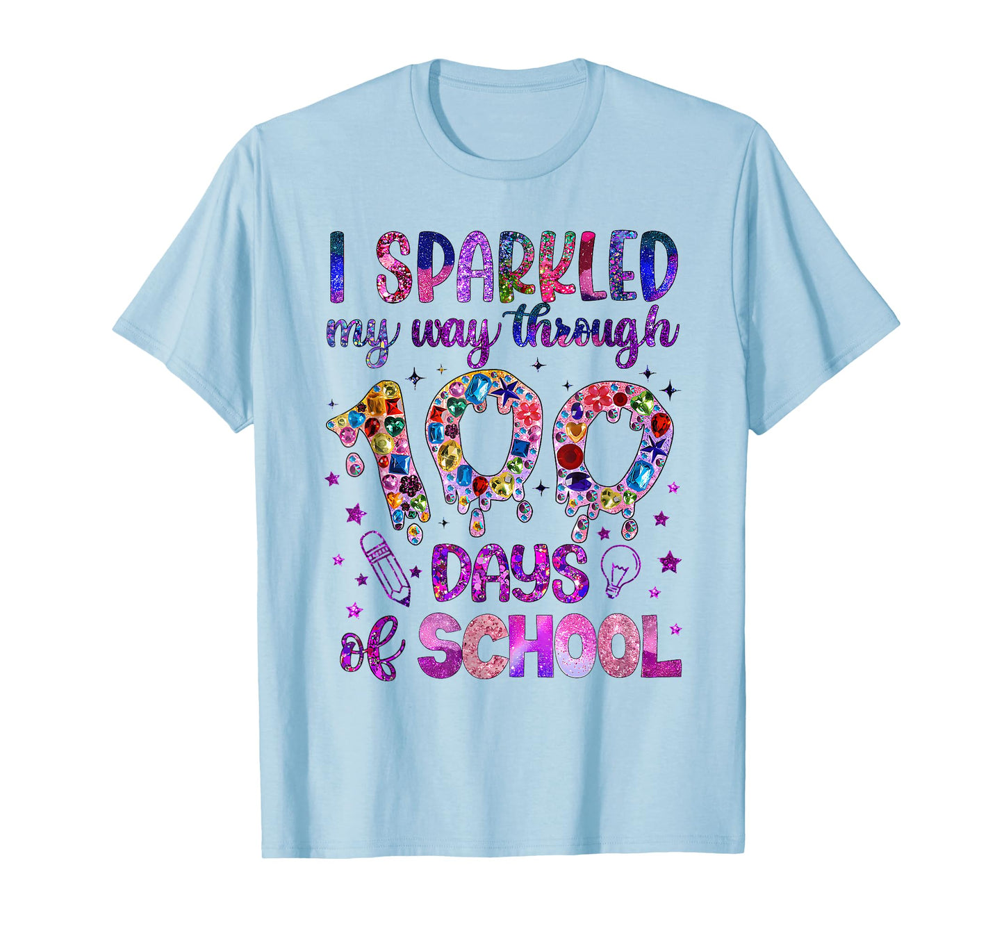 I Sparkled My Way Through 100 Days of School Funny Print T-Shirt
