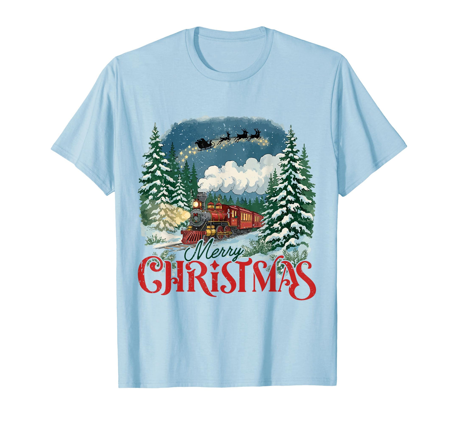 Merry Christmas Train to North Pole Xmas Santa’s Sleigh T-Shirt
