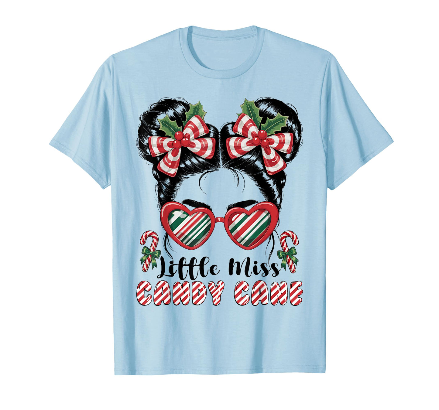 Messy Bun Little Miss Candy Cane Christmas Girls Toddlers T-Shirt