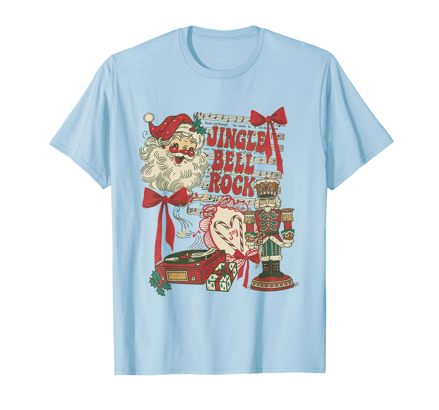 Vintage Funny Retro Christmas Collage Jingle Bell Rock Santa T-Shirt