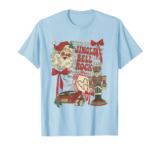 Vintage Funny Retro Christmas Collage Jingle Bell Rock Santa T-Shirt