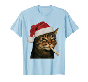 Smoking Cat Cigarette Christmas Santa Hat Cat Meme Men Women T-Shirt