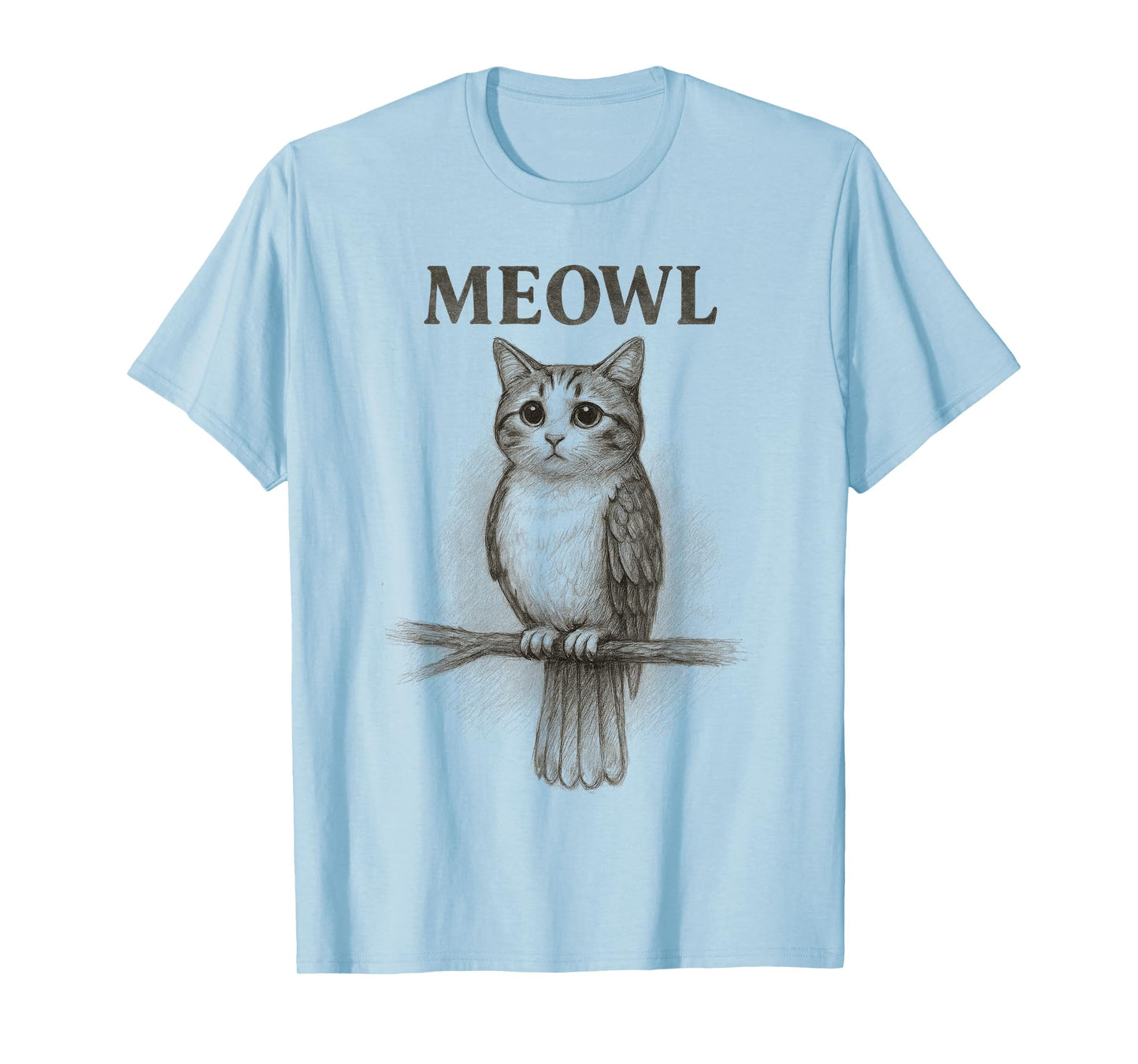 Meowl Sketch - Meow Cat Owl Brainrot Meme Gaming Slang T-Shirt