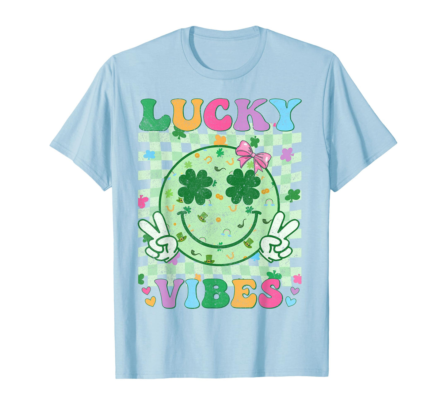 St Patricks Day Shirts Women Girls Kids Shamrock Lucky Vibes T-Shirt