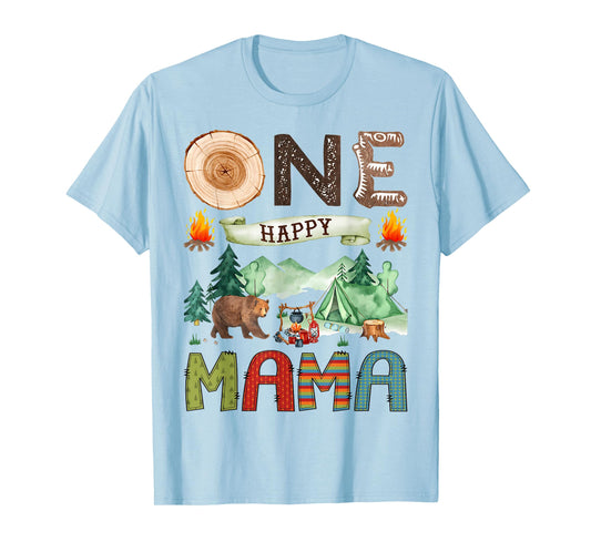 One Happy Mama Camper 1st Birthday Boy Camping Bear T-Shirt