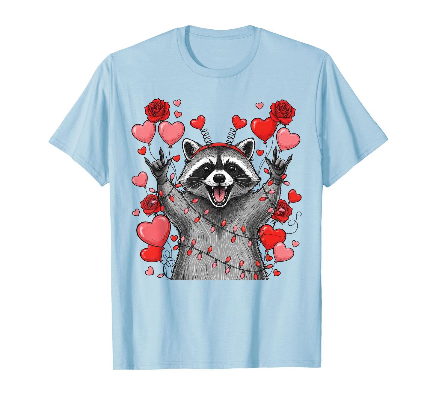 Rock On Hand Sign Racoon Meme Funny Valentines T-Shirt