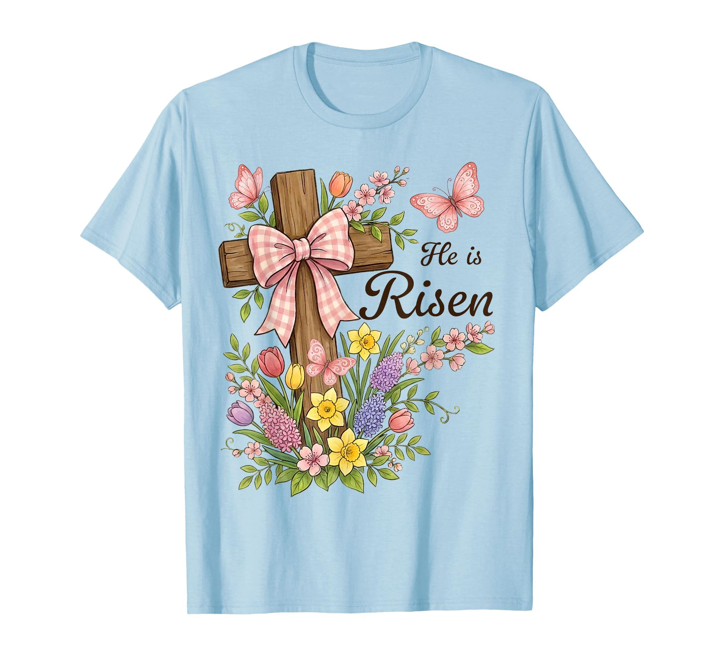 Christian- He is Risen Floral Cross Religious Easter T-Shirt