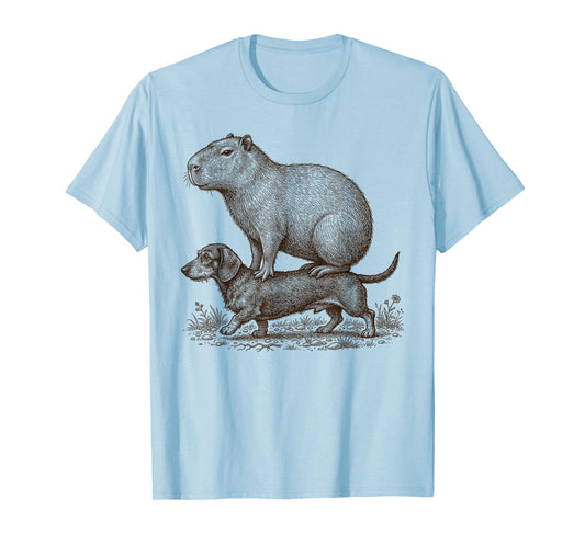 Funny Vintage Capybara Riding Wiener Dachshund Dog Lover T-Shirt