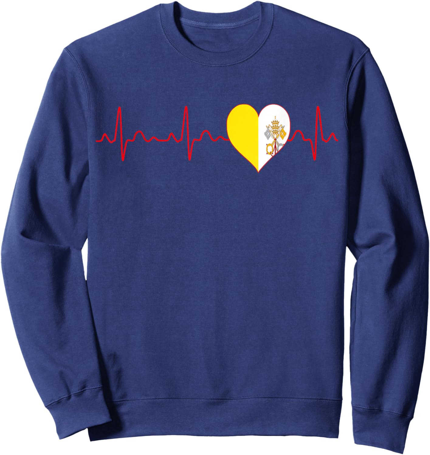 Vatican City Flag Heartbeat EKG Patriotic National Souvenir Sweatshirt - Sweatshirt | Navy