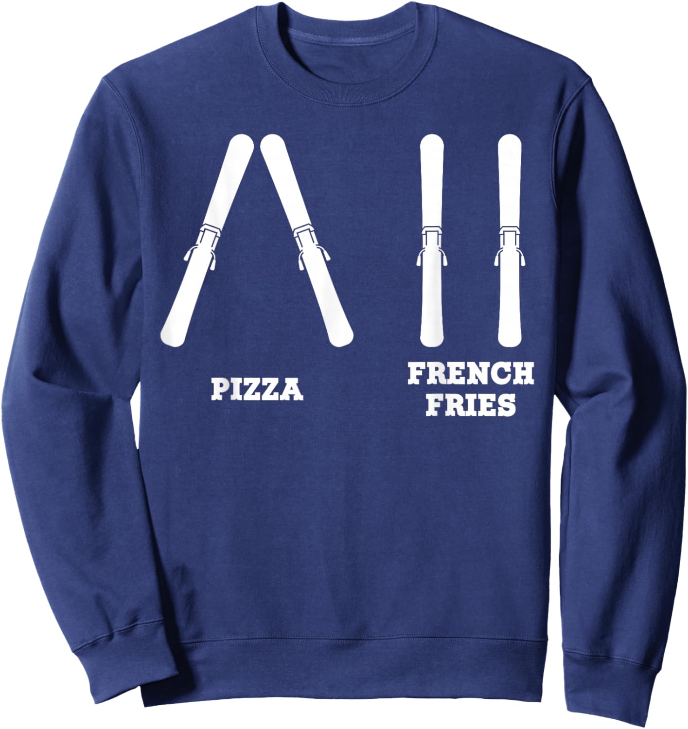 Skiing Pizza French Fries Funny Beginner Snow Winter Sports Sweatshirt - Sweatshirt | Navy