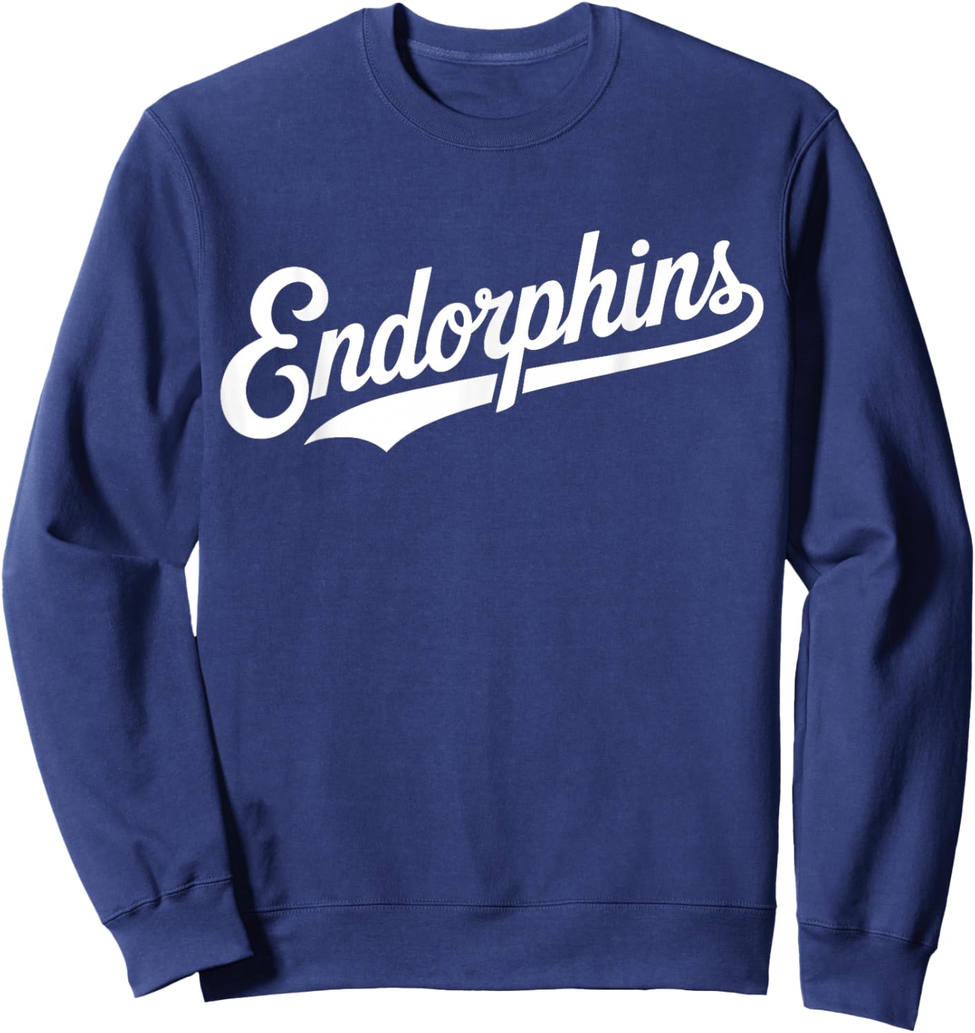 The Word Endorphins | Swoosh Script Retro Baseball Aesthetic Sweatshirt - Sweatshirt | Navy