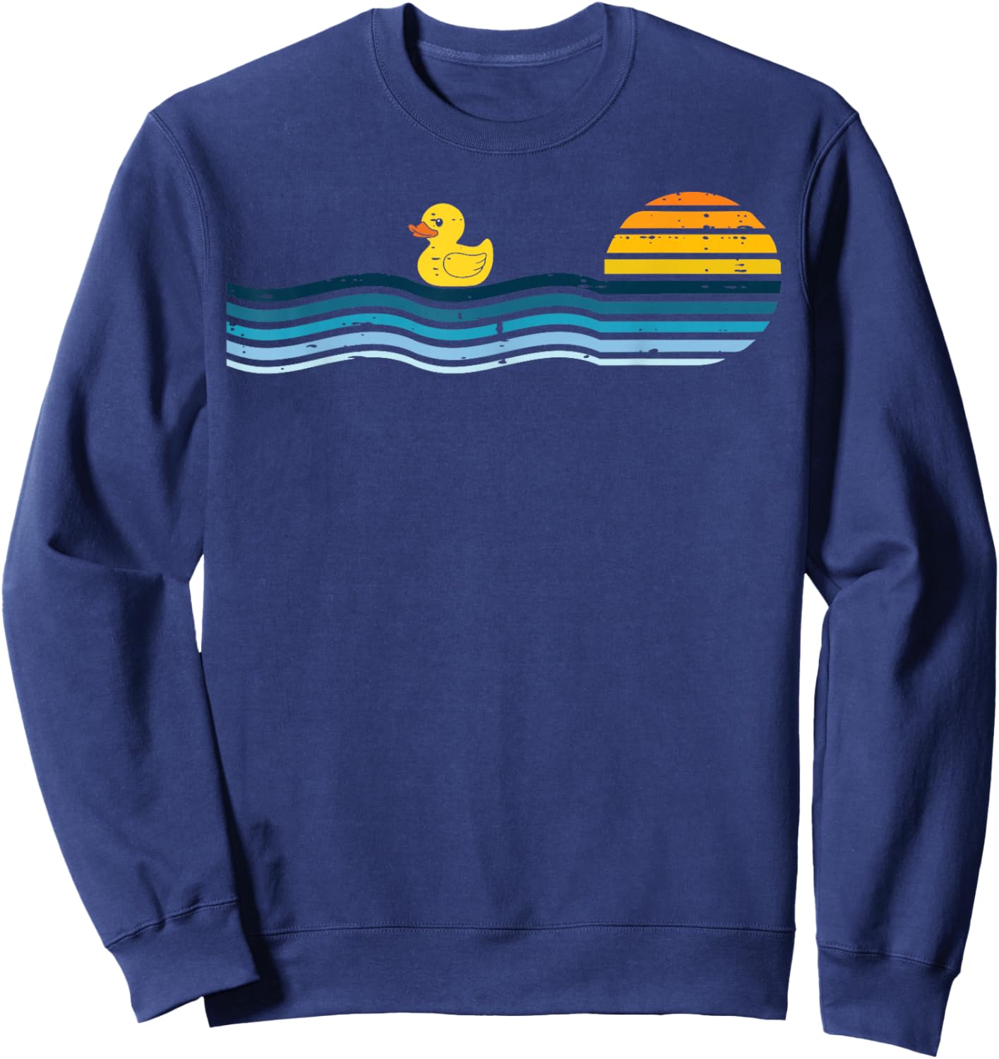 Duck Sunset Retro Waves Vintage Animal Lover Men Women Kids Sweatshirt - Sweatshirt | Navy