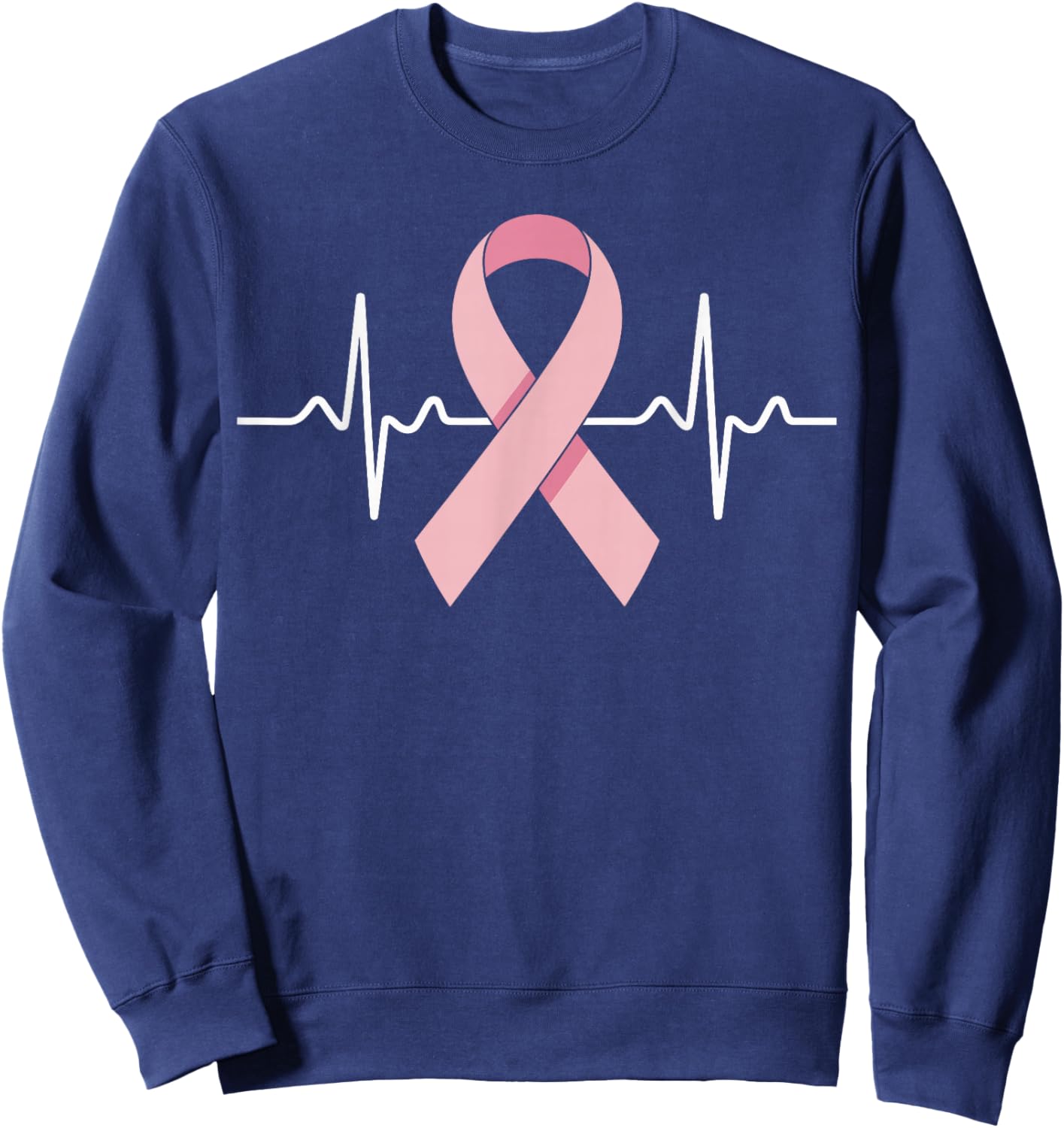 Pink Ribbon Heartbeat – Breast Cancer Awareness Pink Ribbon Sweatshirt - Sweatshirt | Navy