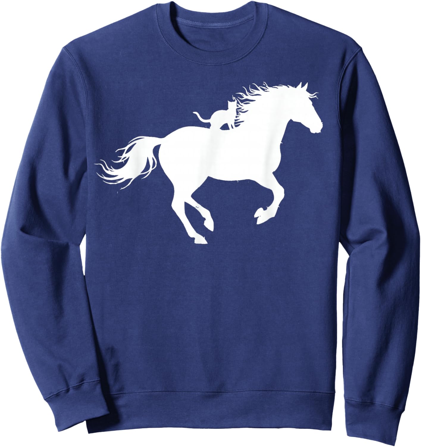 Running Horse with Cat Silhouette Graphic Horse Cat Lovers Sweatshirt - Sweatshirt | Navy