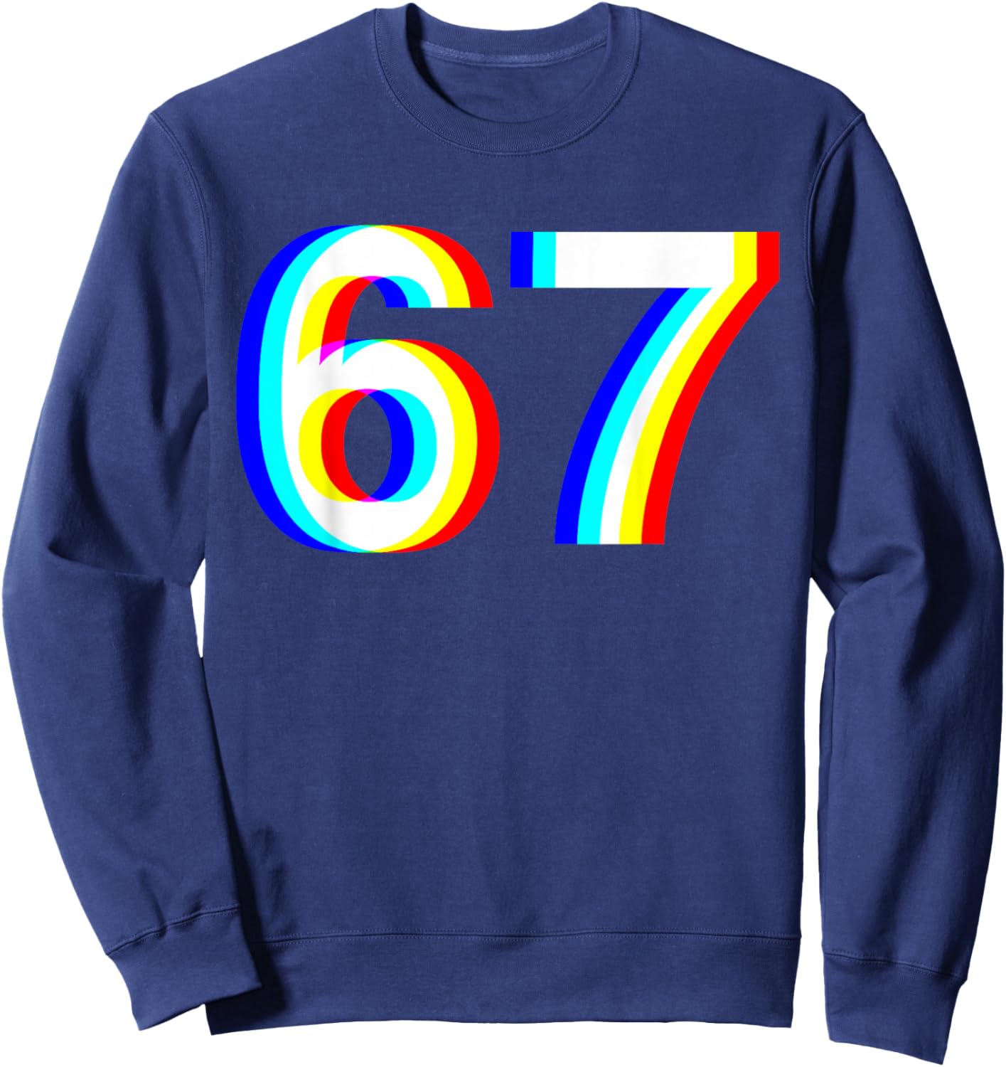 67 Meme Funny Six Seven Retro Trippy Vaporwave EDM 6-7 Slang Sweatshirt - Sweatshirt | Navy