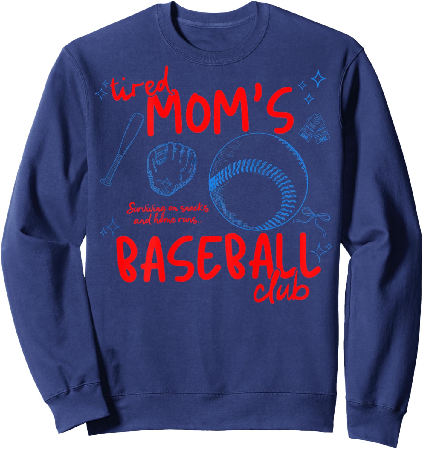 (ON Back) Tired Mom's Baseball Club Baseball Mom Retro Sweatshirt - Sweatshirt | Navy