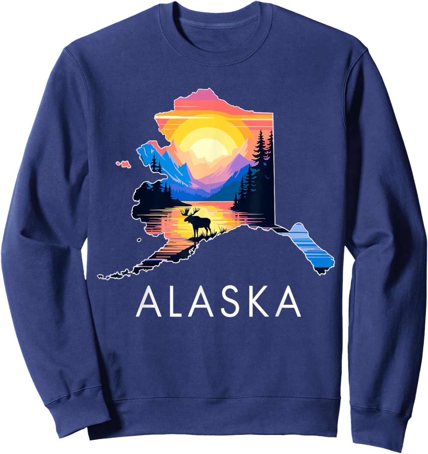 Alaskan Animal Moose Alaska Map Sweatshirt - Sweatshirt | Navy