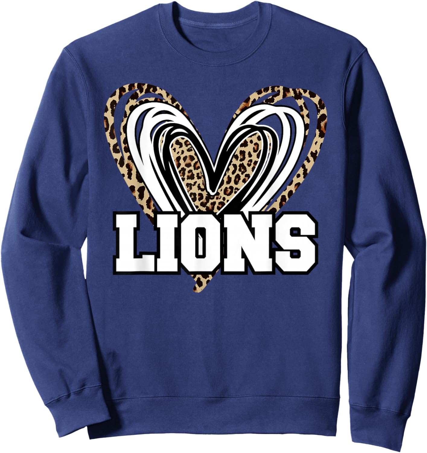 Lions Heart Love School Spirit Lion Pride Mascot Game Day Sweatshirt - Sweatshirt | Navy