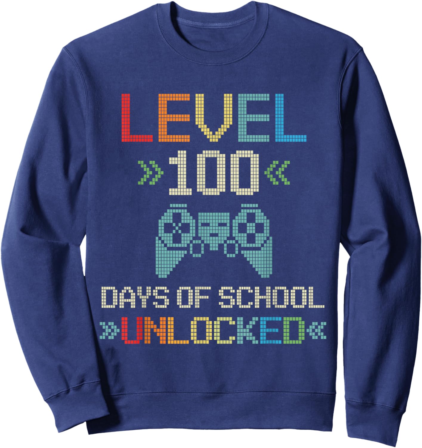Level 100 Days Unlocked Kids Video Games Pixel Art for Gamer Sweatshirt - Sweatshirt | Navy