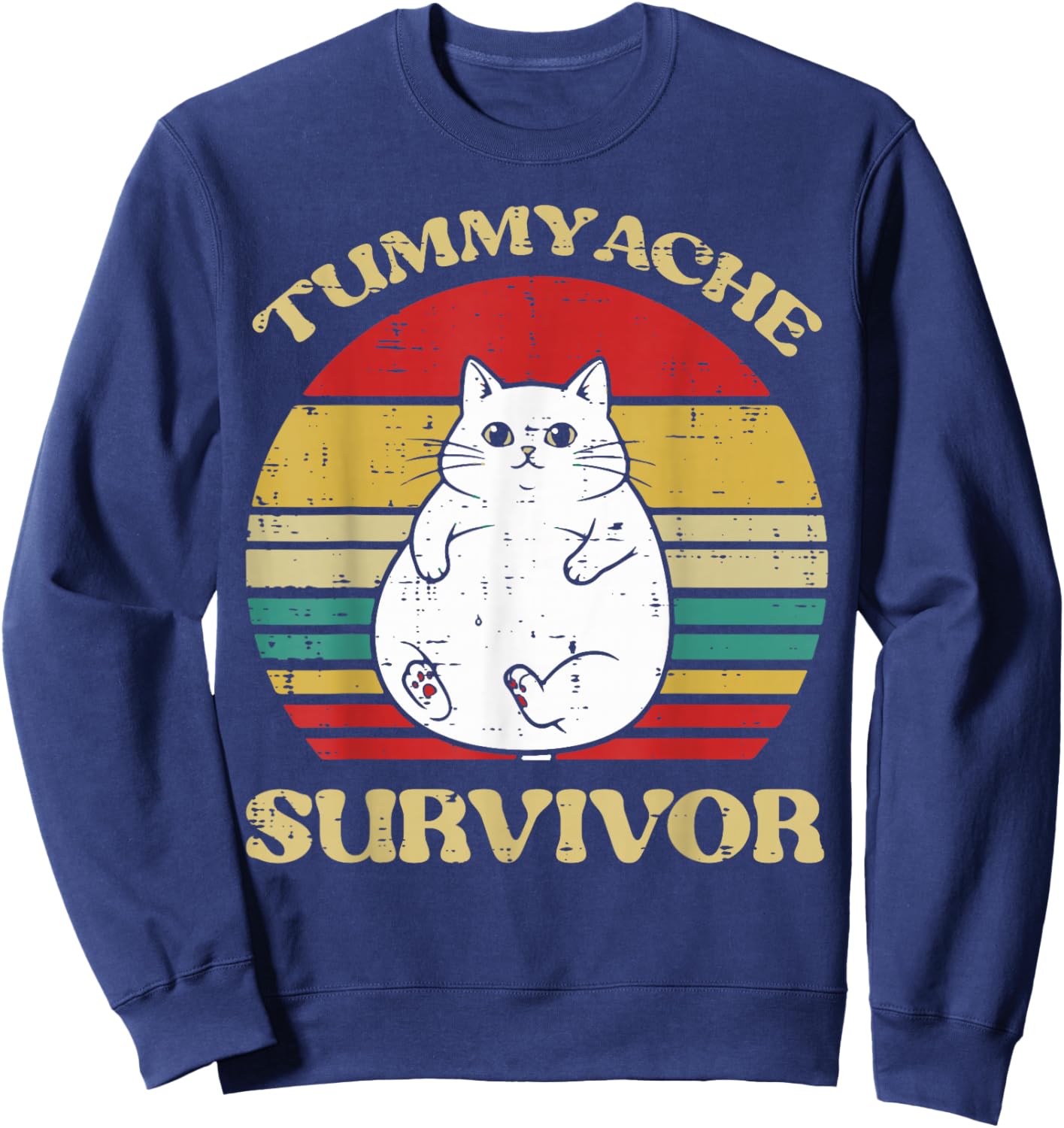 Fat Cat Tummy Ache Survivor Funny Saying Meme Men Women Kids Sweatshirt - Sweatshirt | Navy