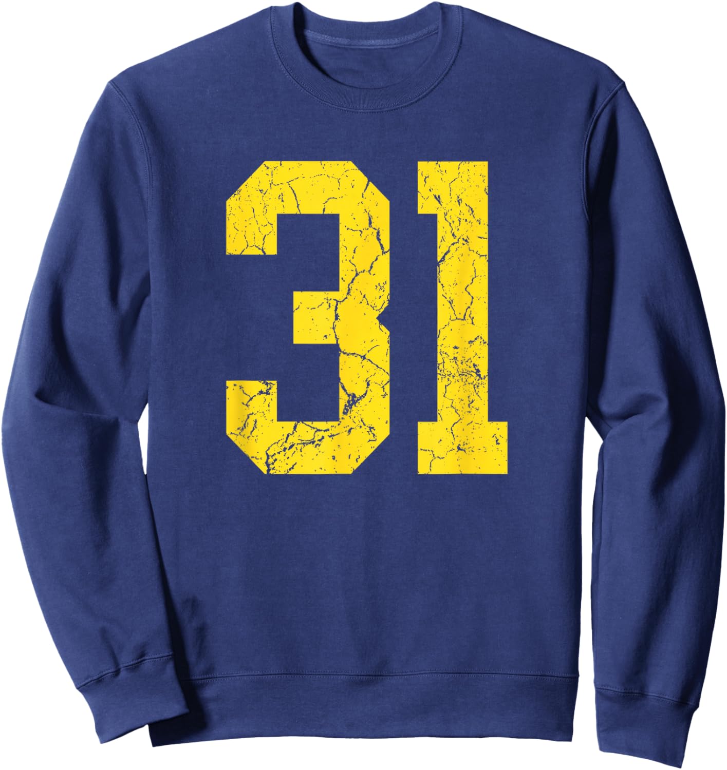 Distressed Bright Gold Number 31 Jersey Player Uniform #31 Sweatshirt - Sweatshirt | Navy