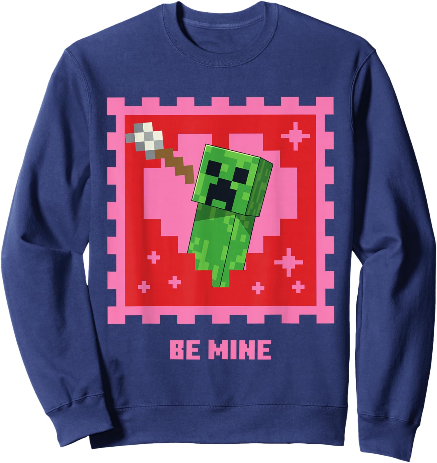 Minecraft Creeper Be Mine Valentine's Day Sweatshirt - Sweatshirt | Navy