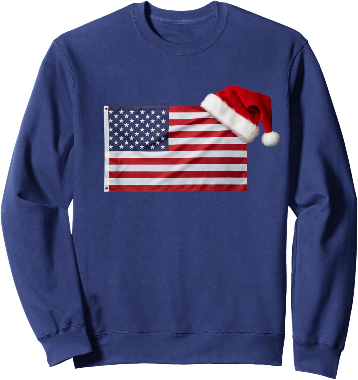 American Flag Santa Hat Funny Patriotic Christmas USA Sweatshirt - Sweatshirt | Navy
